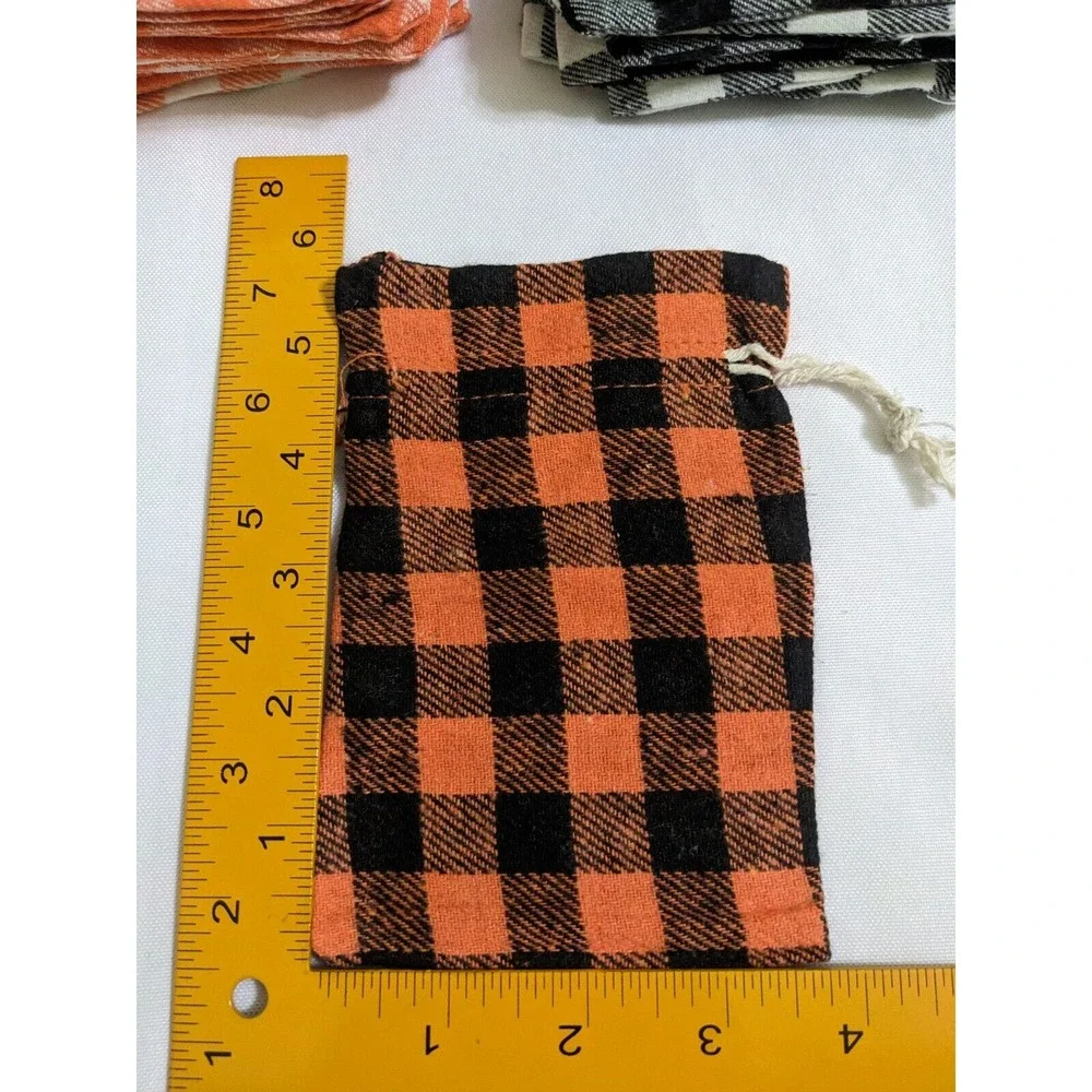 36 Buffalo Plaid Orange Black Drawstring Bags Fabric Sacks Gift Bag Cloth 4.5x3